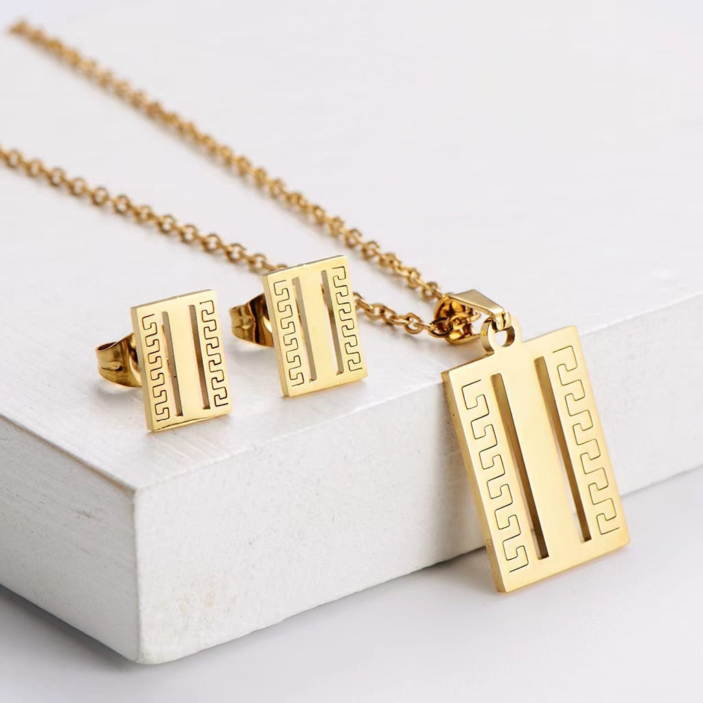 Fashion Geometric Titanium Steel Gold Plated Earrings Necklace