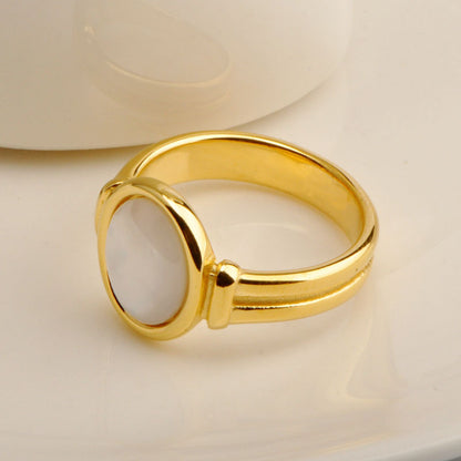 Titanium Steel 18K Gold Plated Elegant Inlay Round Shell Rings