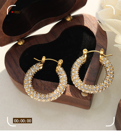 1 Pair Retro Round Plating 304 Stainless Steel Rhinestones 18K Gold Plated Earrings