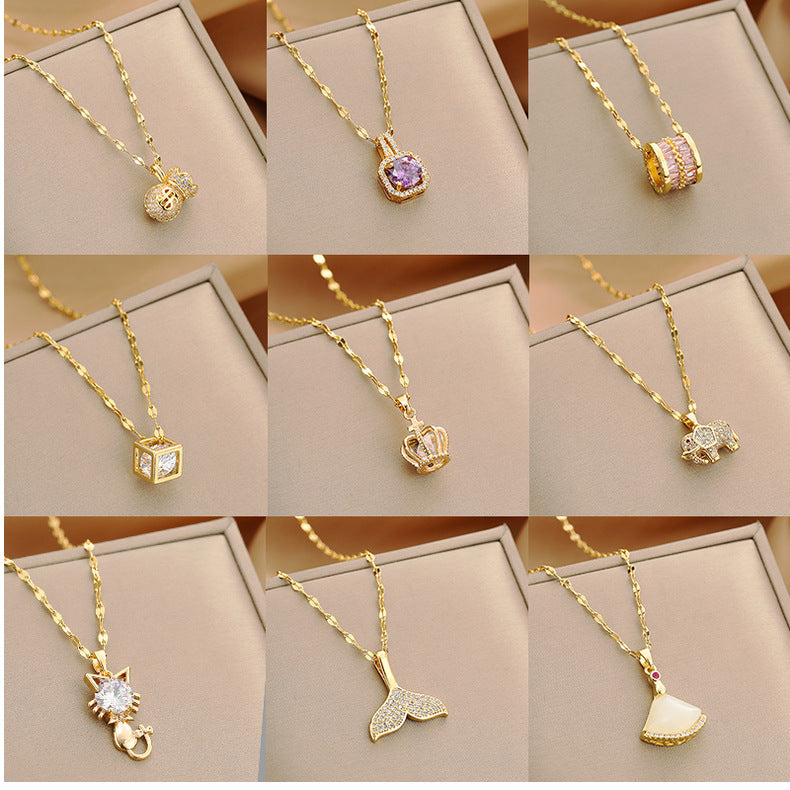 Fashion Heart Shape Peanut Windmill 304 Stainless Steel Copper Plating Inlay 18K Gold Plated White-Plated K Zircon Pendant Necklace