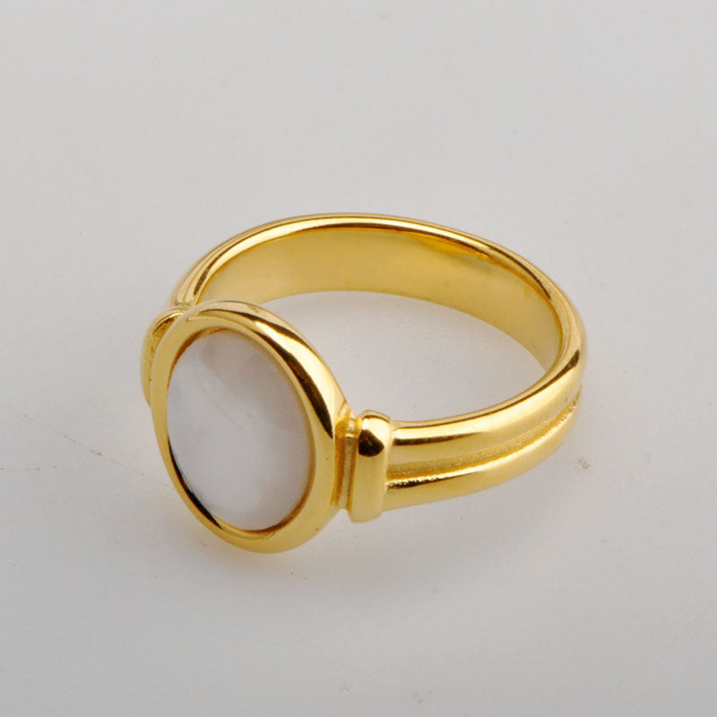 Titanium Steel 18K Gold Plated Elegant Inlay Round Shell Rings