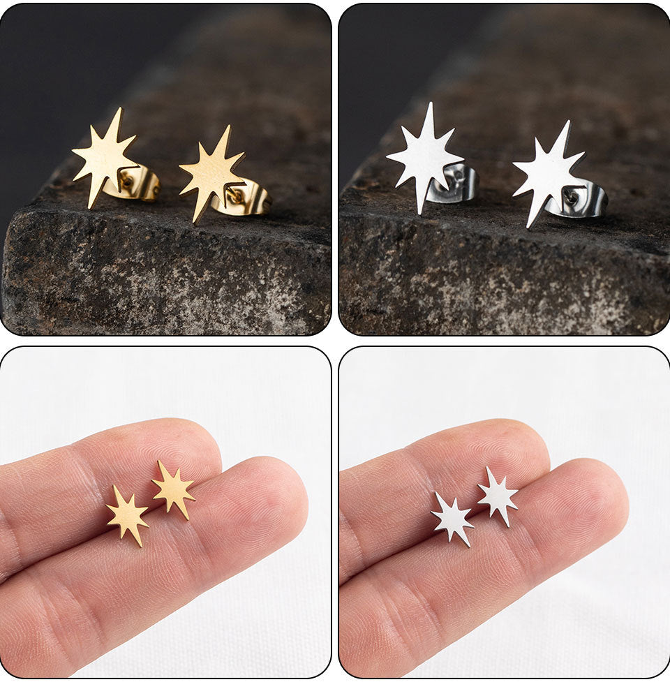 1 Pair Hip-Hop Triangle Star Heart Shape Stainless Steel Ear Studs