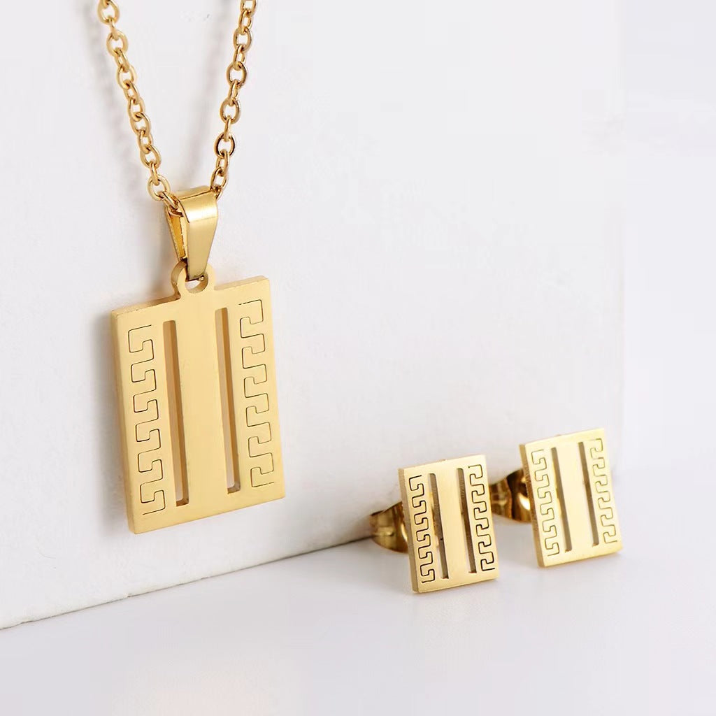 Fashion Geometric Titanium Steel Gold Plated Earrings Necklace