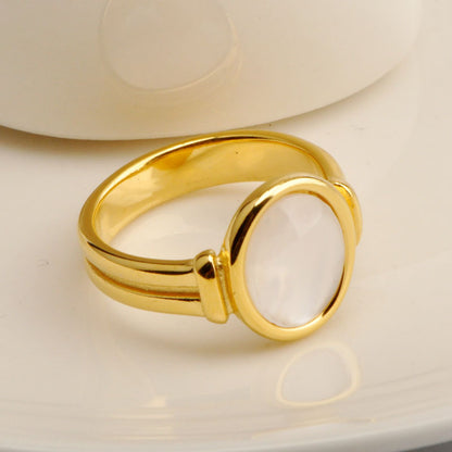 Titanium Steel 18K Gold Plated Elegant Inlay Round Shell Rings