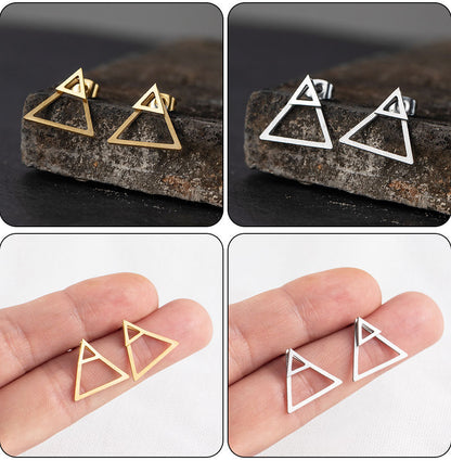 1 Pair Hip-Hop Triangle Star Heart Shape Stainless Steel Ear Studs