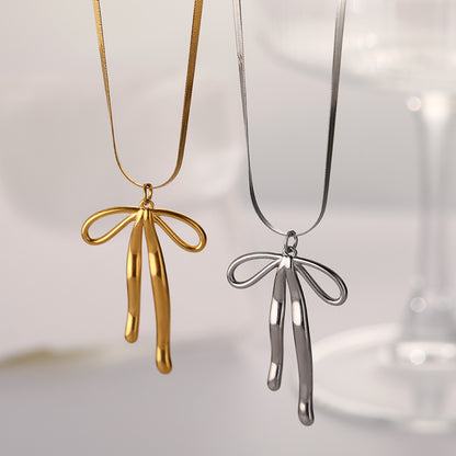 Jewelry Simple Style Classic Style Bow Knot Titanium Steel Gold Plated Plating Pendant Necklace