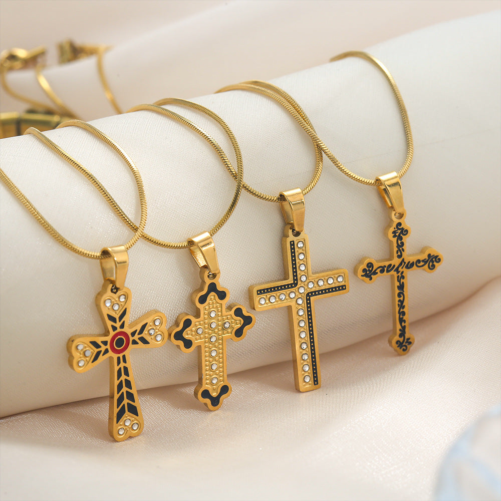 Jewelry Vintage Style Simple Style Cross 304 Stainless Steel Plating Pendant Necklace