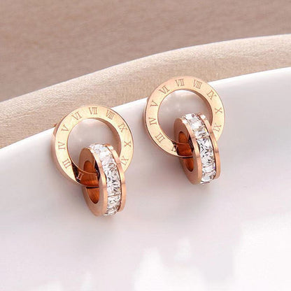 1 Pair Fashion Letter Plating Stainless Steel Zircon 18K Gold Plated Earrings