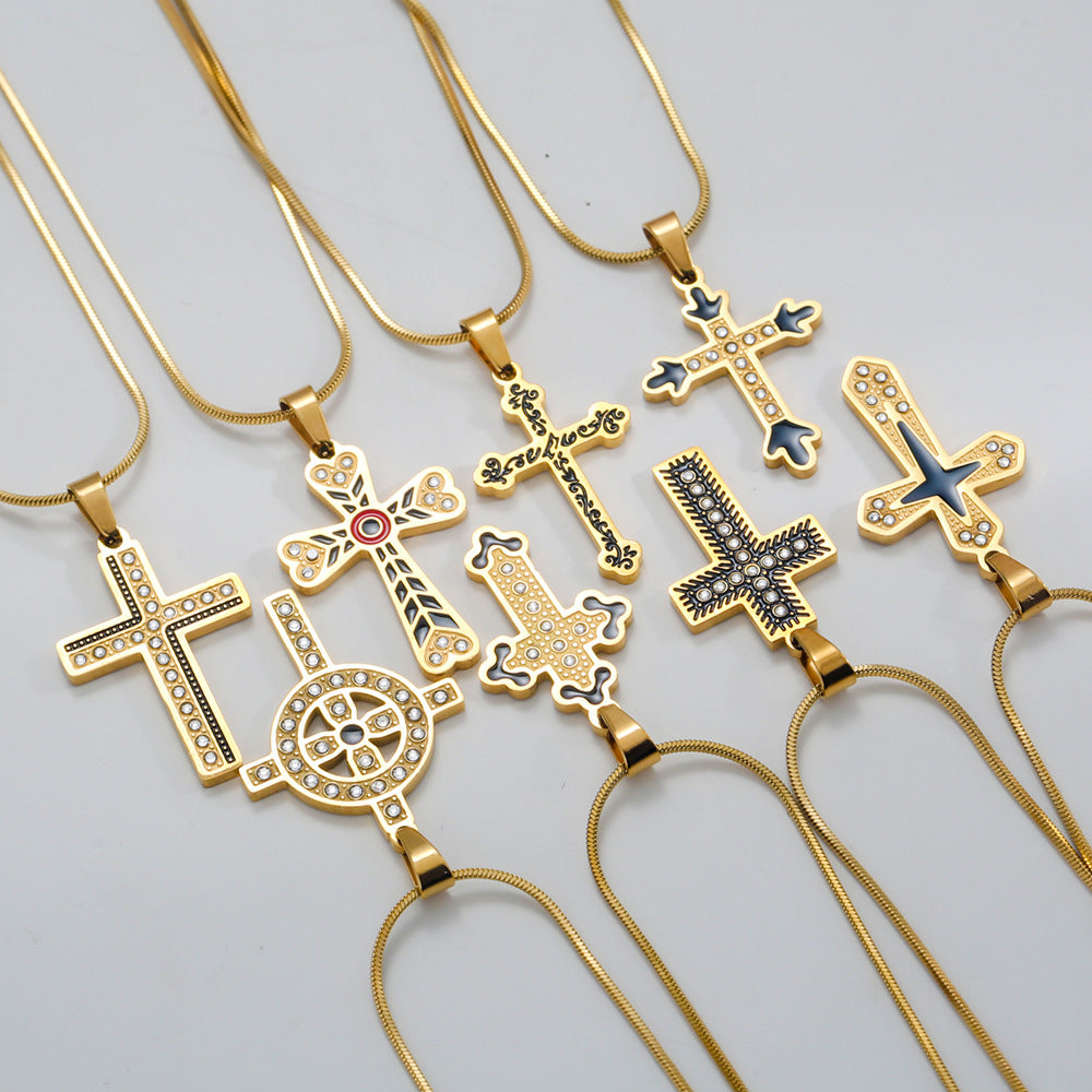 Jewelry Vintage Style Simple Style Cross 304 Stainless Steel Plating Pendant Necklace