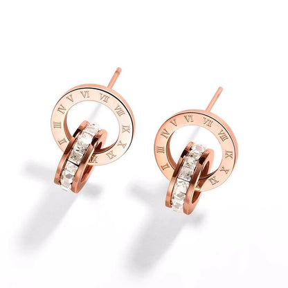 1 Pair Fashion Letter Plating Stainless Steel Zircon 18K Gold Plated Earrings