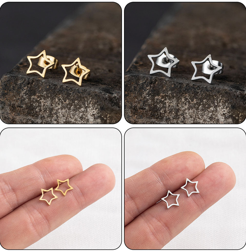 1 Pair Hip-Hop Triangle Star Heart Shape Stainless Steel Ear Studs