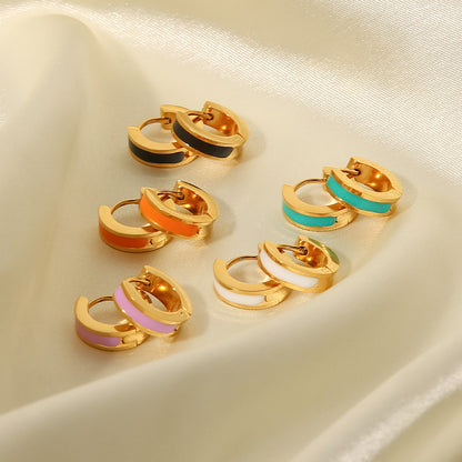 Fashion Round Enamel Gold Plated 304 Stainless Steel Earrings