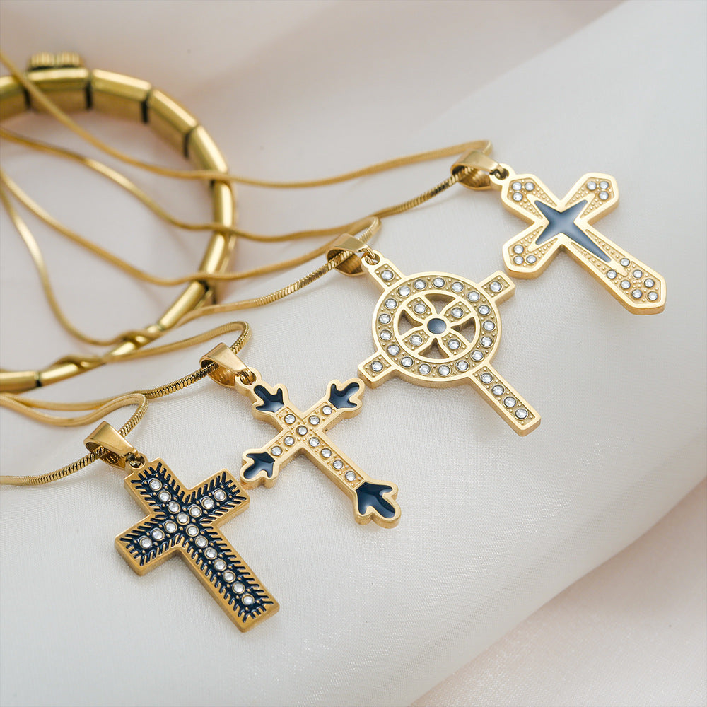 Jewelry Vintage Style Simple Style Cross 304 Stainless Steel Plating Pendant Necklace