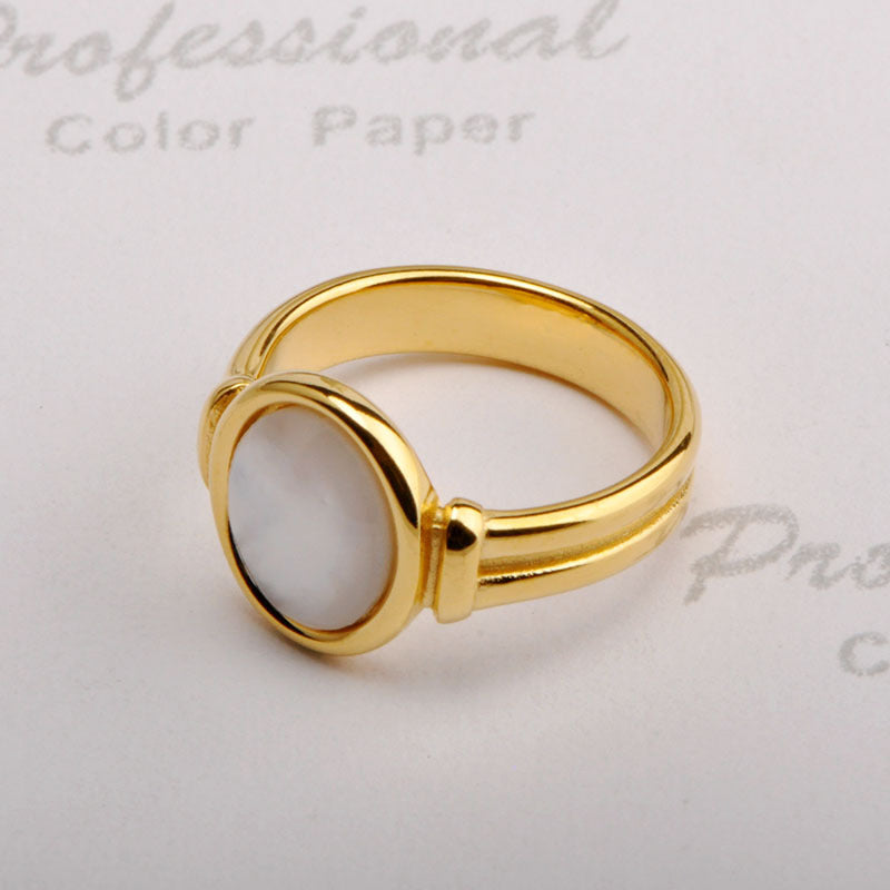 Titanium Steel 18K Gold Plated Elegant Inlay Round Shell Rings