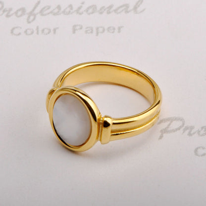 Titanium Steel 18K Gold Plated Elegant Inlay Round Shell Rings