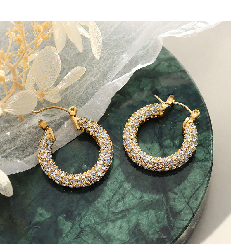 1 Pair Retro Round Plating 304 Stainless Steel Rhinestones 18K Gold Plated Earrings