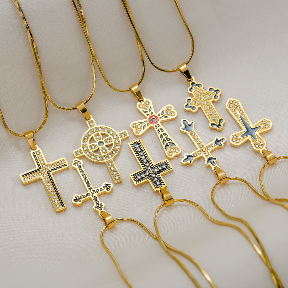 Jewelry Vintage Style Simple Style Cross 304 Stainless Steel Plating Pendant Necklace