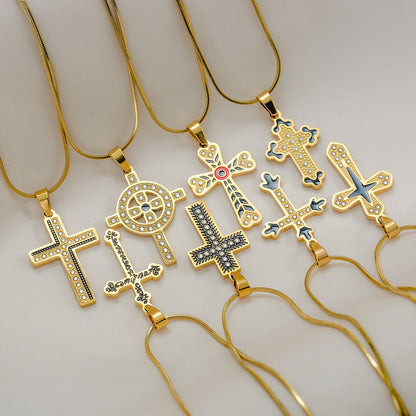 Jewelry Vintage Style Simple Style Cross 304 Stainless Steel Plating Pendant Necklace