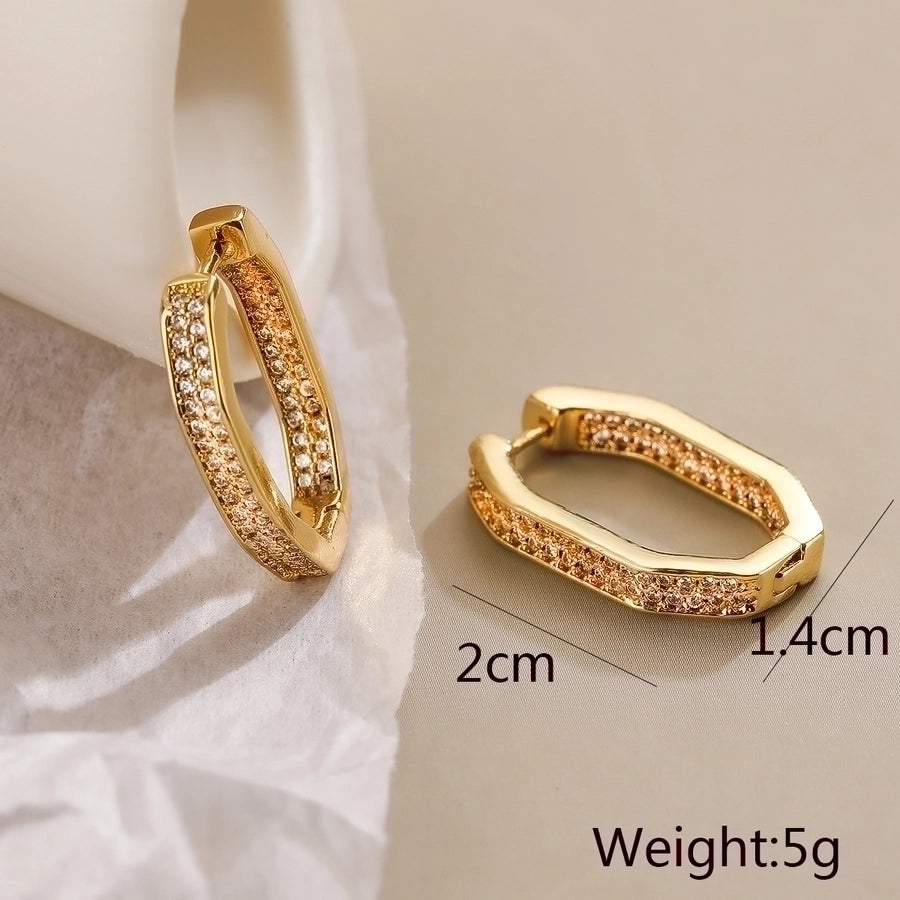 1 pair simple style commute geometric plating inlay copper zircon 18k gold plated earrings