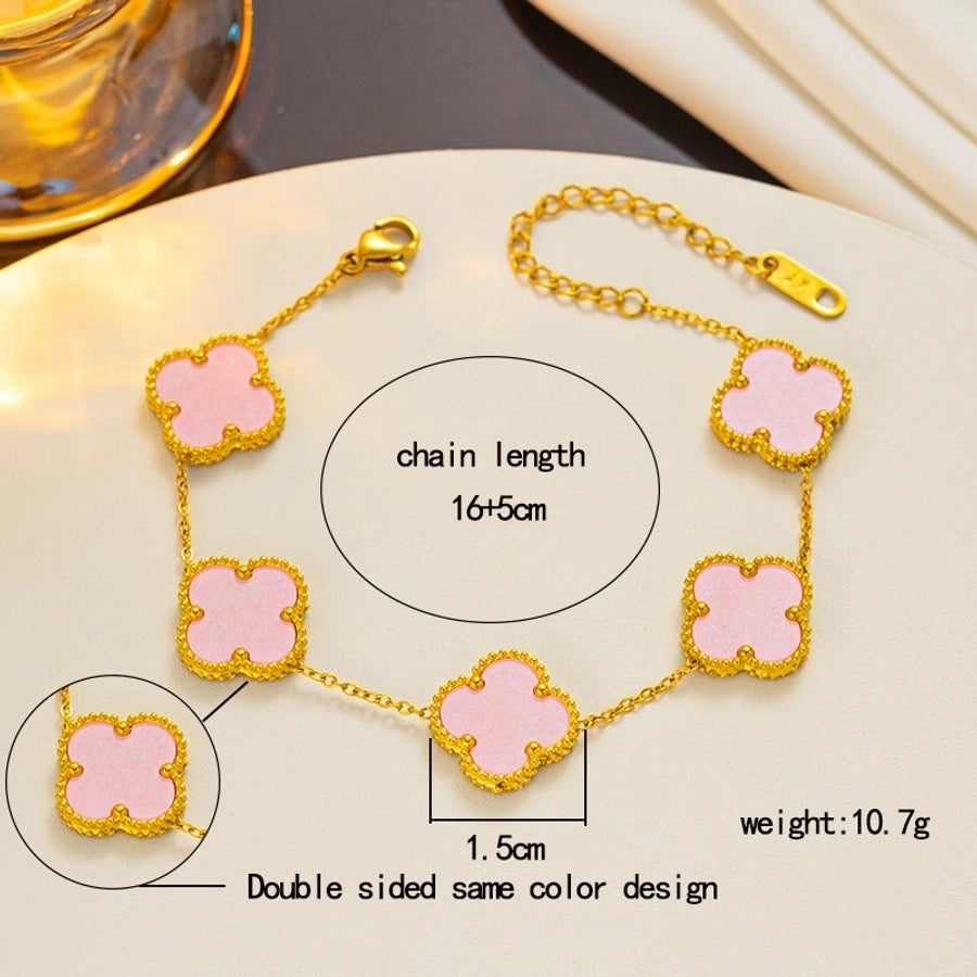 304 Stainless Steel 18K Gold Plated Cute Sweet Inlay Four Leaf Clover Acrylic Bracelets Earrings Necklace