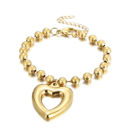 Jewelry Streetwear Heart Shape Stainless Steel 18K Gold Plated Plating Bracelets Necklace