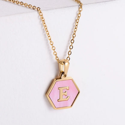 304 Stainless Steel 18K Gold Plated Lady Plating Letter Shell Pendant Necklace