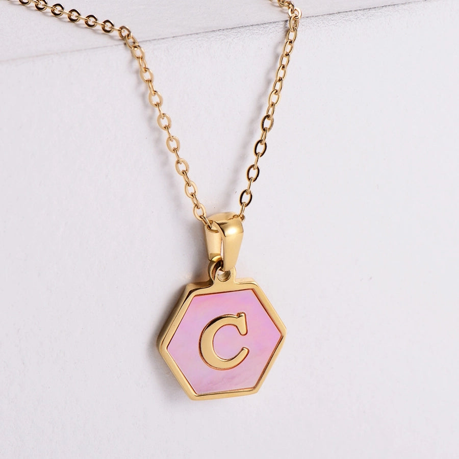 304 Stainless Steel 18K Gold Plated Lady Plating Letter Shell Pendant Necklace