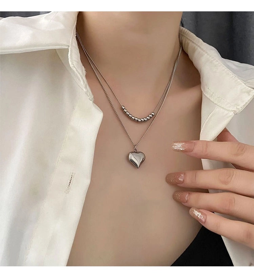 Jewelry Simple Style Commute Heart Shape Stainless Steel Titanium Steel Titanium Steel 18K Gold Plated Gold Plated Silver Plated Plating Layered Necklaces