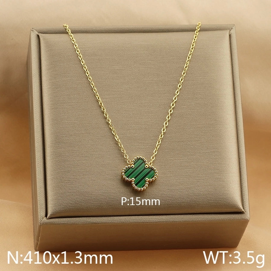 Jewelry Simple Style Four Leaf Clover 304 Stainless Steel Arylic 18K Gold Plated Plating Pendant Necklace