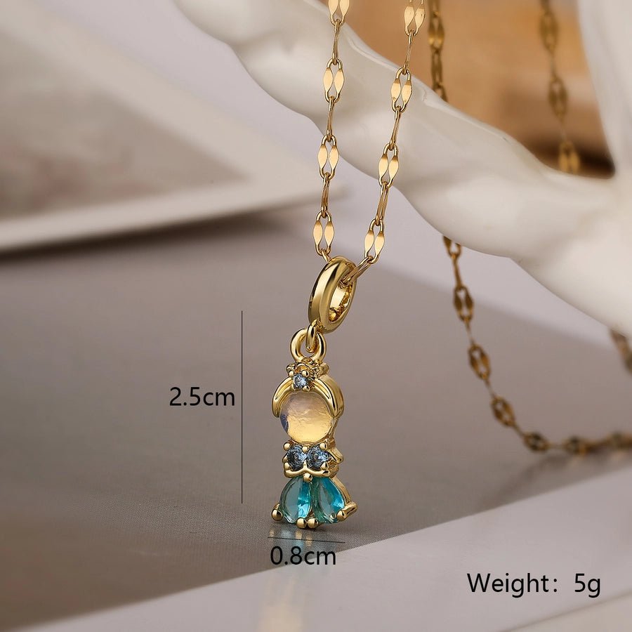 Copper Plating Inlay Mermaid Zircon Pendant Necklace Princess