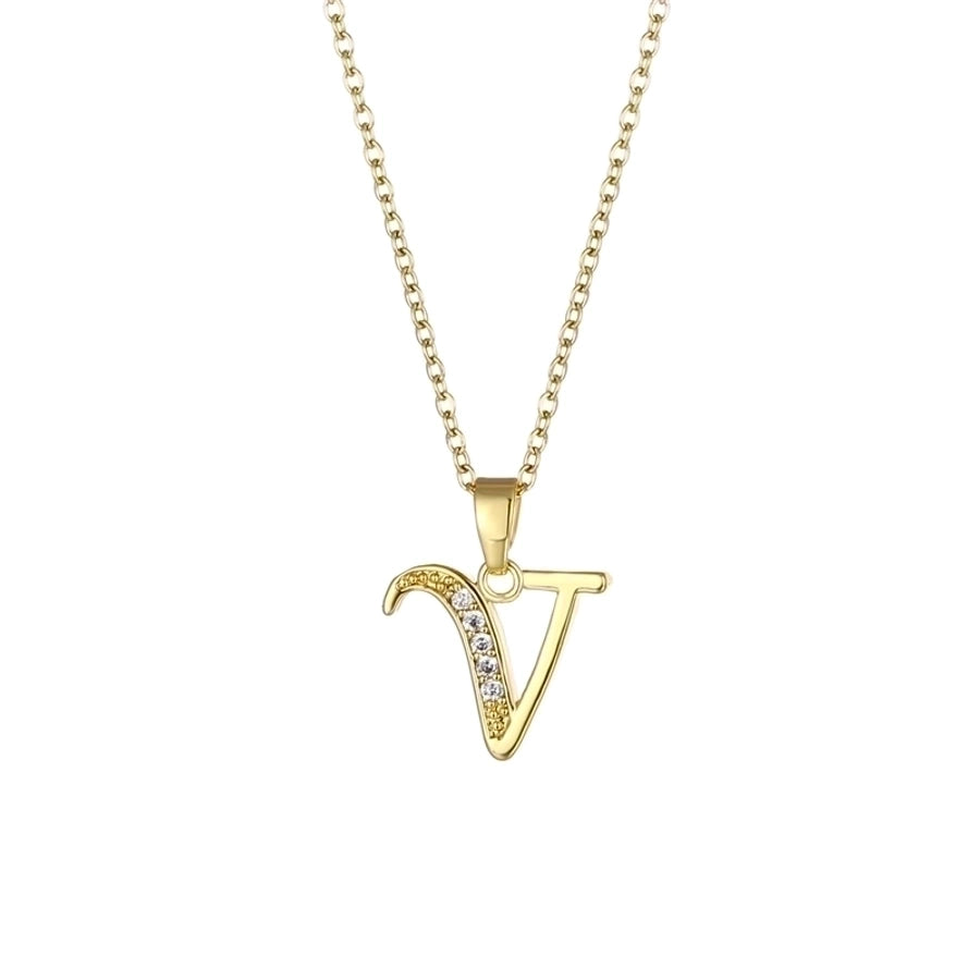 Stainless Steel Titanium Steel 18K Gold Plated Fashion Plating Inlay letter Zircon Pendant Necklace