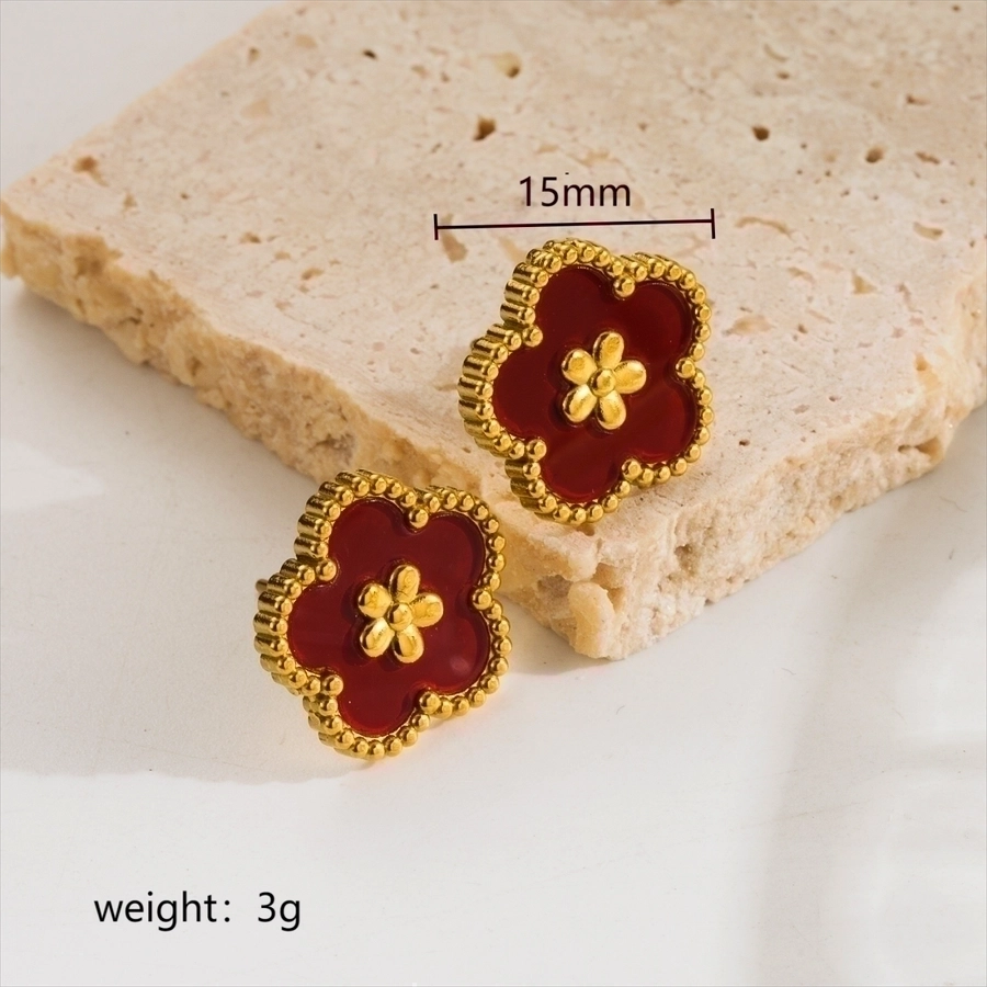 1 pair elegant sweet flower plating inlay stainless steel acrylic 18k gold plated ear studs