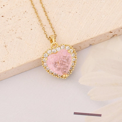 Stainless Steel 18K Gold Plated Casual Plating Heart Shape Butterfly Zircon Pendant Necklace