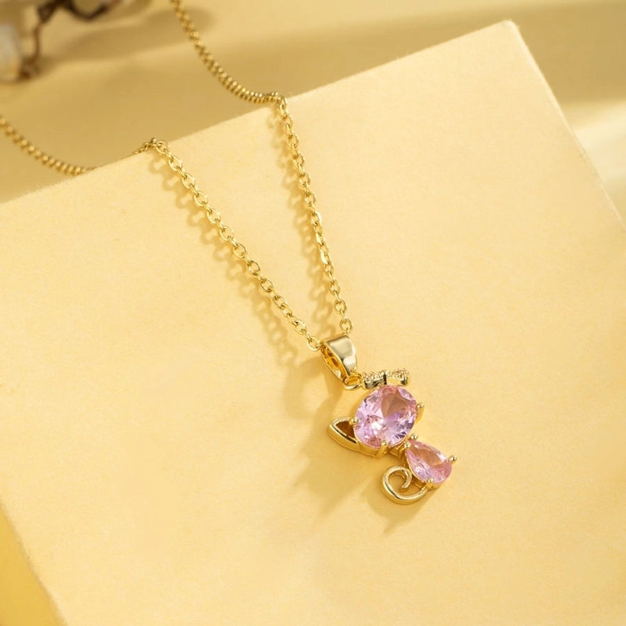 Stainless Steel Titanium Steel 18K Gold Plated Casual Elegant Plating Inlay Cross Heart Shape Flower Zircon Pendant Necklace