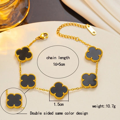 304 Stainless Steel 18K Gold Plated Cute Sweet Inlay Four Leaf Clover Acrylic Bracelets Earrings Necklace