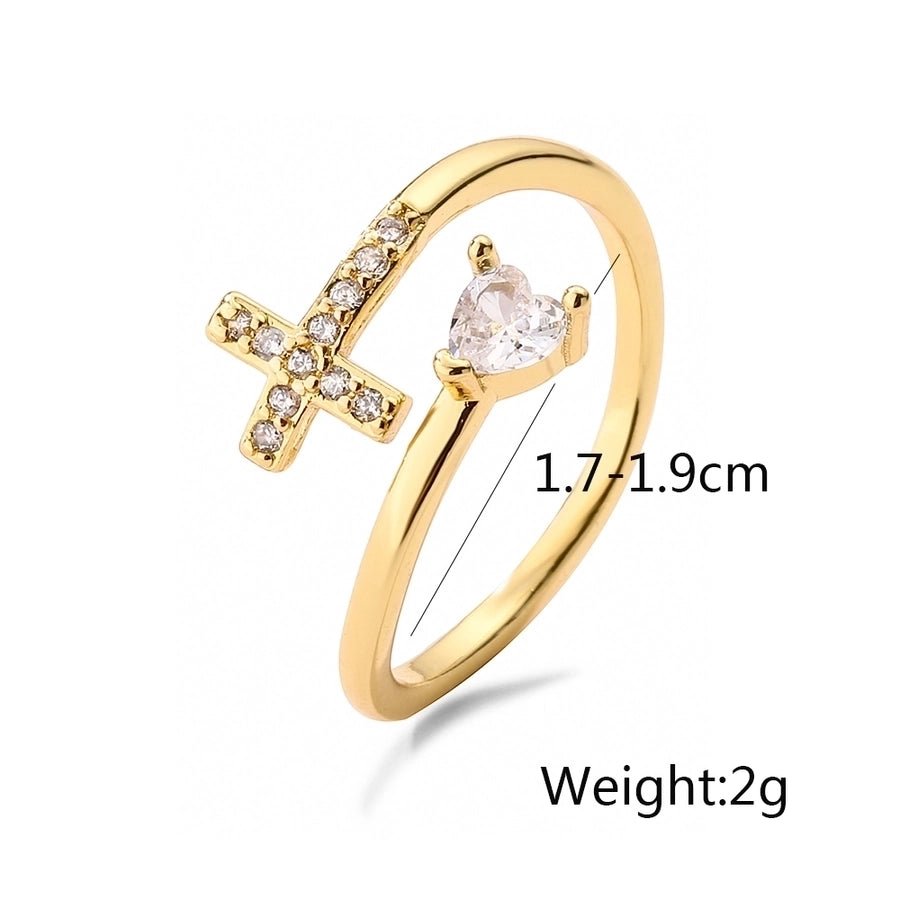 Simple Style Cross Infinity Heart Shape Copper Plating Inlay Zircon 18K Gold Plated Open Ring