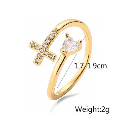 Simple Style Cross Infinity Heart Shape Copper Plating Inlay Zircon 18K Gold Plated Open Ring