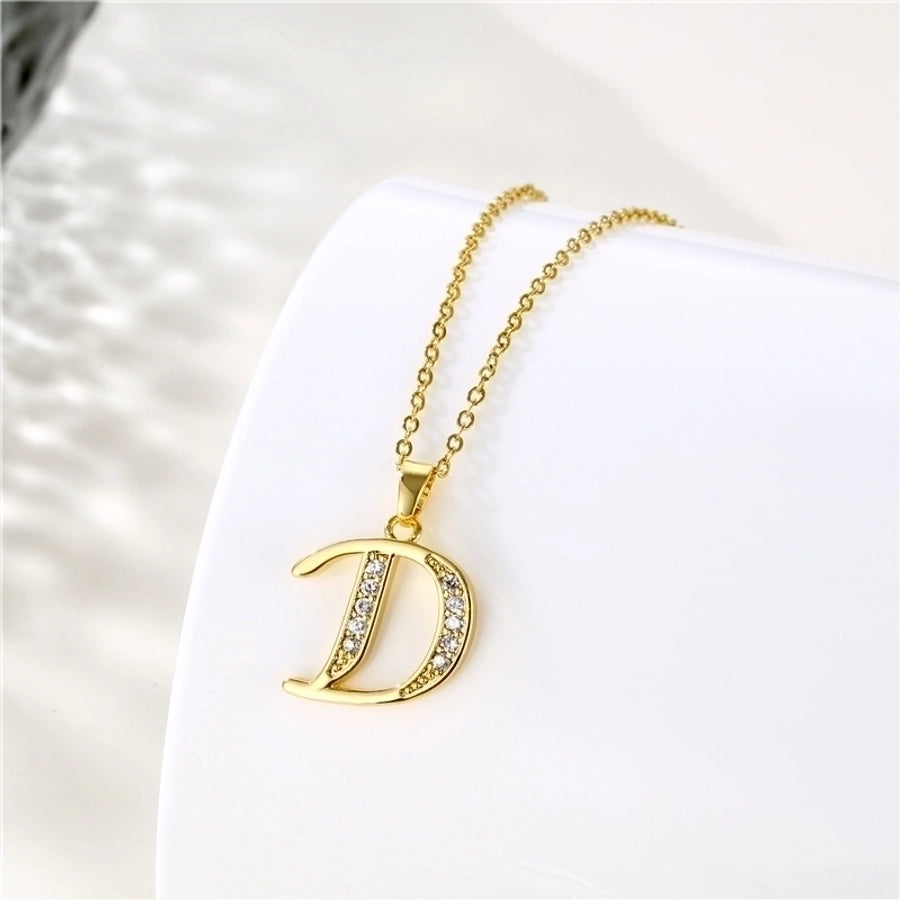 Stainless Steel Titanium Steel 18K Gold Plated Fashion Plating Inlay letter Zircon Pendant Necklace