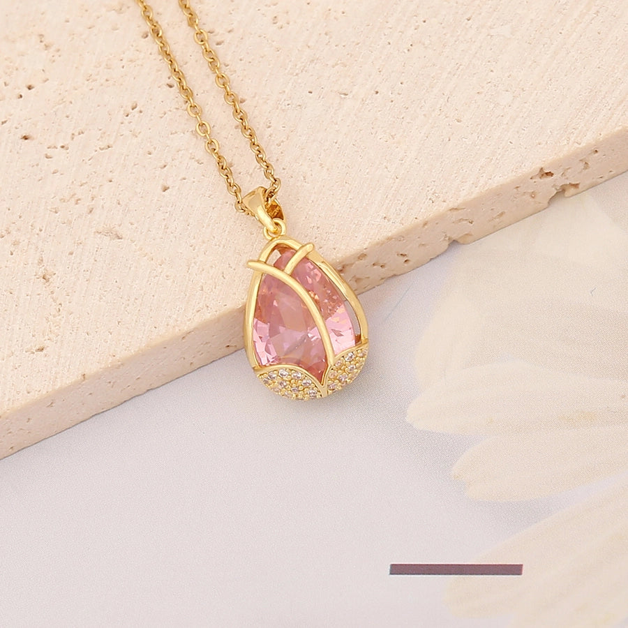 Stainless Steel 18K Gold Plated Casual Plating Heart Shape Butterfly Zircon Pendant Necklace