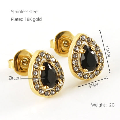 1 Pair Glam Sun Water Droplets Heart Shape Inlay Stainless Steel Rhinestones Zircon 18K Gold Plated Ear Studs