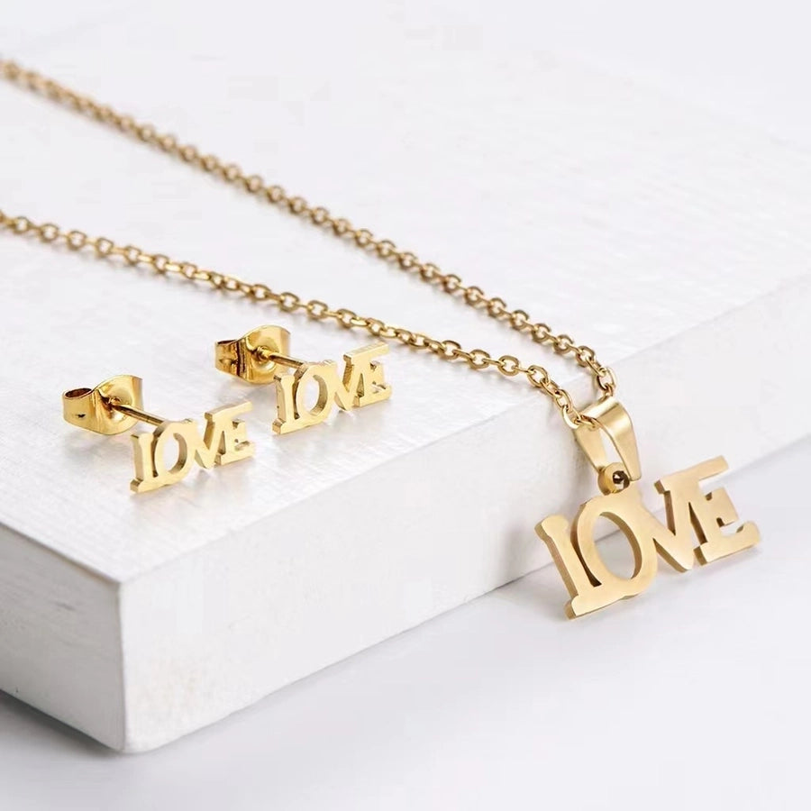 Fashion Geometric Titanium Steel Gold Plated Earrings Necklace