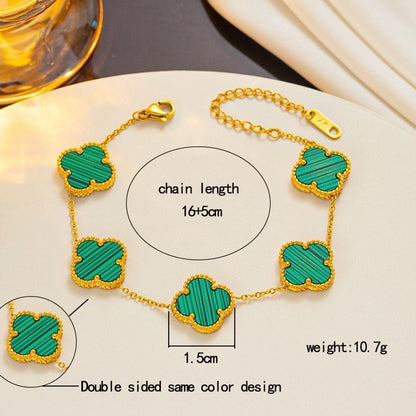 304 Stainless Steel 18K Gold Plated Cute Sweet Inlay Four Leaf Clover Acrylic Bracelets Earrings Necklace