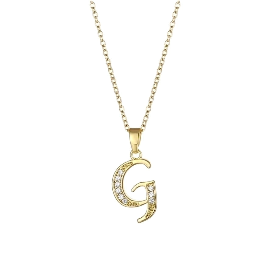 Stainless Steel Titanium Steel 18K Gold Plated Fashion Plating Inlay letter Zircon Pendant Necklace