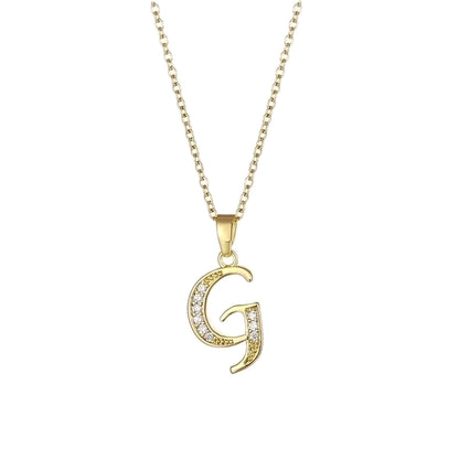 Stainless Steel Titanium Steel 18K Gold Plated Fashion Plating Inlay letter Zircon Pendant Necklace