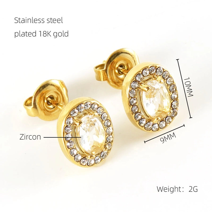 1 Pair Glam Sun Water Droplets Heart Shape Inlay Stainless Steel Rhinestones Zircon 18K Gold Plated Ear Studs