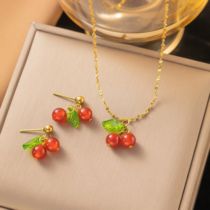 304 Stainless Steel 18K Gold Plated Retro Plating Flower Acrylic Artificial Rhinestones Resin Earrings Necklace