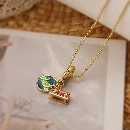 vacation streetwear earth airplane copper 18k gold plated zircon pendant necklace in bulk