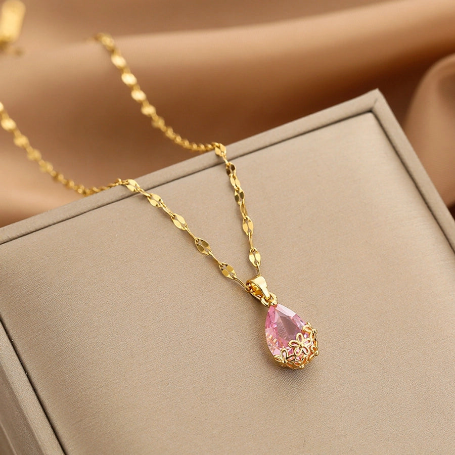 Fashion Heart Shape Peanut Windmill 304 Stainless Steel Copper Plating Inlay 18K Gold Plated White-Plated K Zircon Pendant Necklace