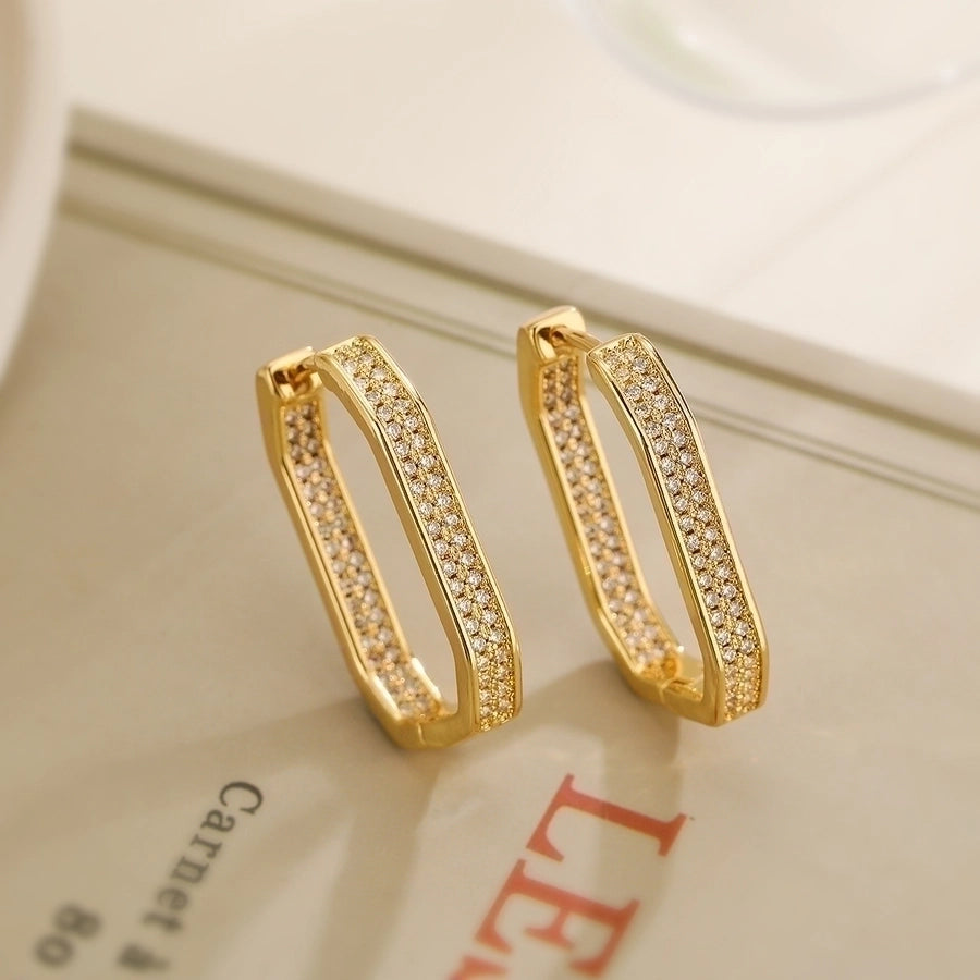 1 pair simple style commute geometric plating inlay copper zircon 18k gold plated earrings