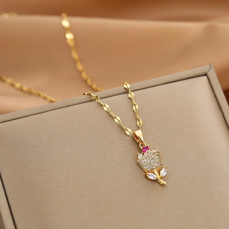 Fashion Heart Shape Peanut Windmill 304 Stainless Steel Copper Plating Inlay 18K Gold Plated White-Plated K Zircon Pendant Necklace